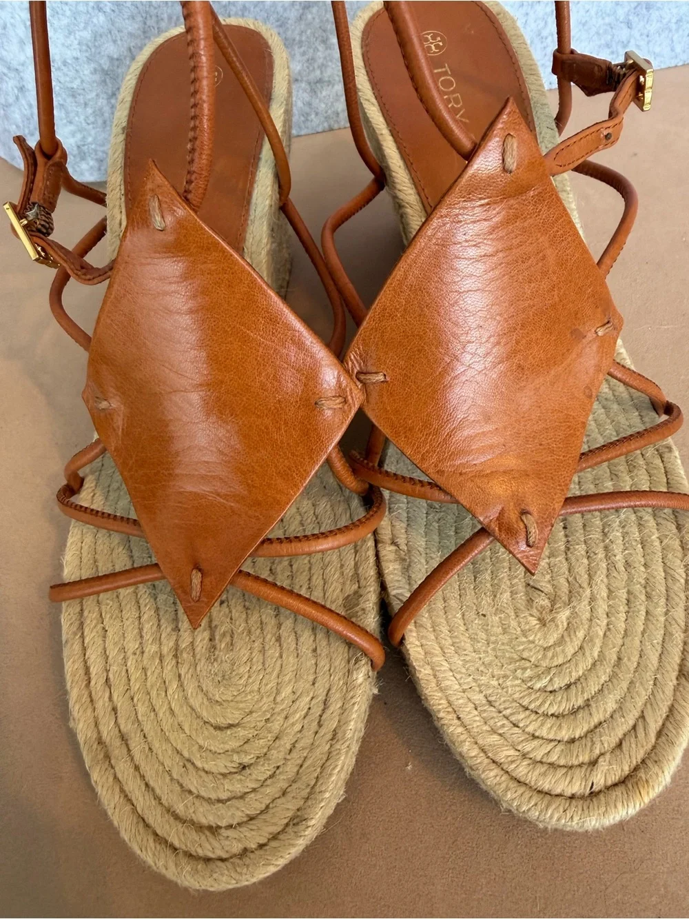 T Tory Burch DIAMOND PATCH ESPADRILLE 90MM WEDGE - GOAT LEATHER Size 9